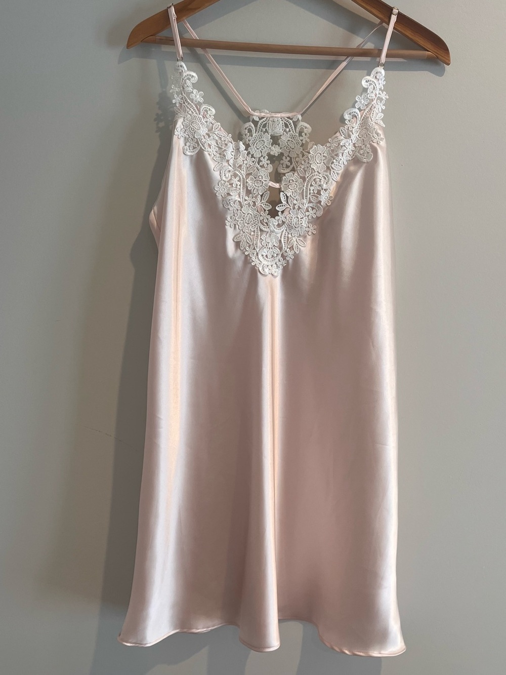 Linea Donatella Satin Pink Lace Slip Chemise Blush Dress Racer Back Lingerie